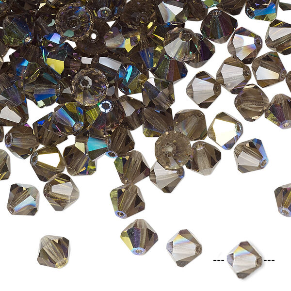 Bead 144pk black diamond AB, Preciosa Czech crystal 6mm bicone image number 0