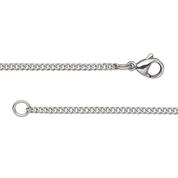 Chain, stainless steel, 1.7mm curb, 20 inches with lobster claw clasp. Sold individually. image number 0