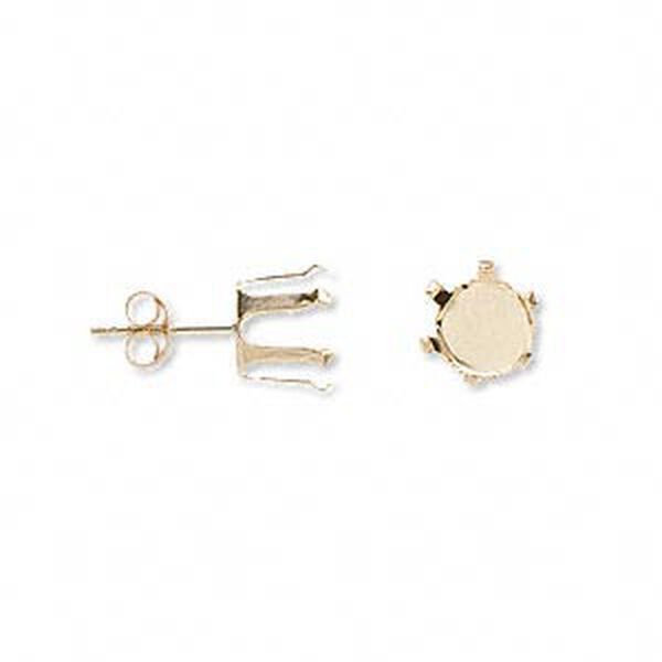 Earstud, Snap-Tite®, 14Kt gold, 7mm 6-prong round setting. Sold per pair. image number 0