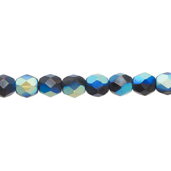 Bead, Czech fire-polished glass, opaque black half-coated matte AB, 6mm faceted round. Sold per 15-1/2" to 16" strand. image number 0