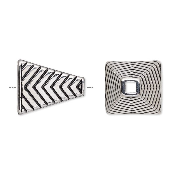 Cone, enamel and stainless steel, black, 17x14mm pyramid with chevron design, 11.5x10mm inside diameter. Sold individually. image number 0