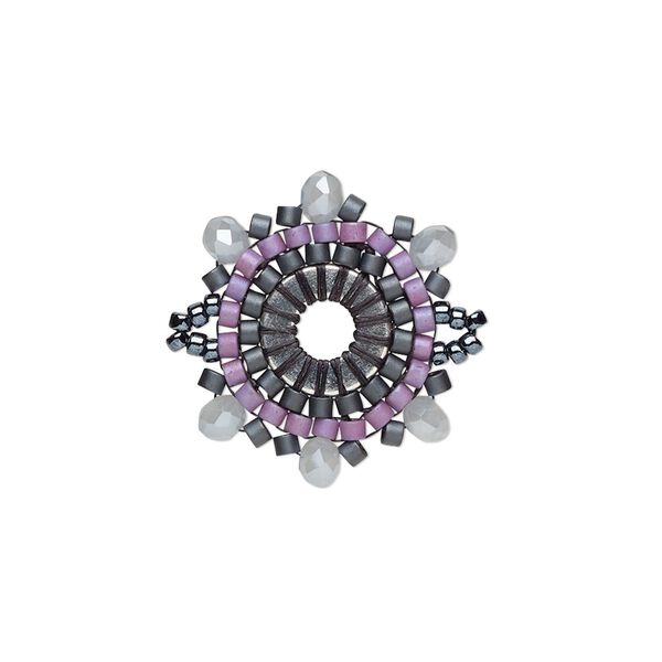 Link, Creative Touch, glass, gunmetal / grey / lilac, 22mm double-sided snowflake. Sold individually. image number 0