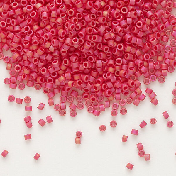 Seed bead, Delica®, glass, pkg/50g, #11 round, opaque matte rainbow orange red (DB-0874). image number 0