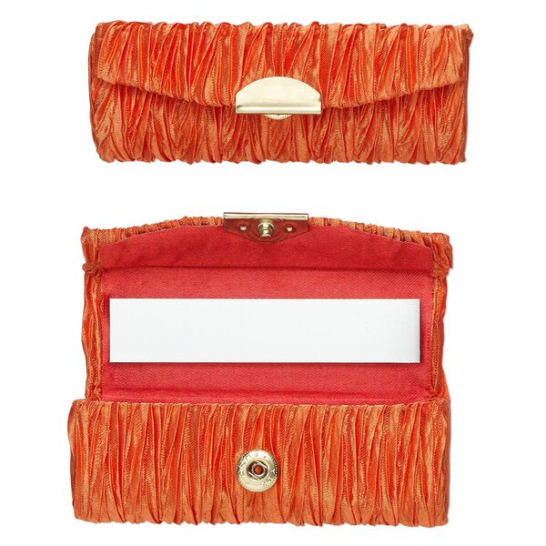 Lipstick case, rayon / gold-finished steel / glass, orange, 3-1/2x1-1/2-inch. Sold per pkg of 2. image number 0