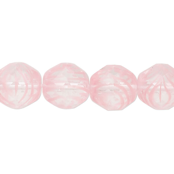 Bead, Czech fire-polished glass, pkg/15-1/2 to 16 inches, 12mm faceted round, transparent clear and pink, (08701). image number 0