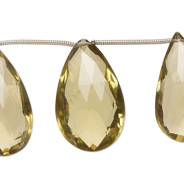 Golden quartz 1pkg11, hand-cut top-drilled faceted puffed teardrop bead 22x14mm-29x18mm image number 0