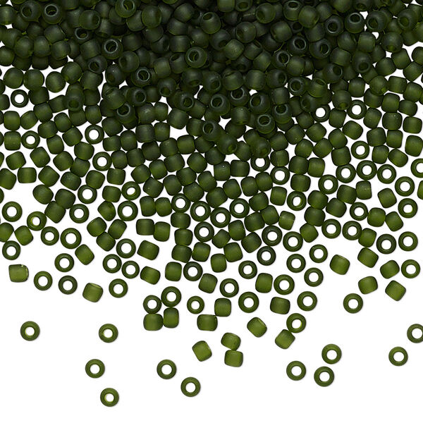 Seed bead, TOHO BEADS®, glass, pkg/50g, #11 round, translucent frosted olivine (TR-11-940F). image number 0
