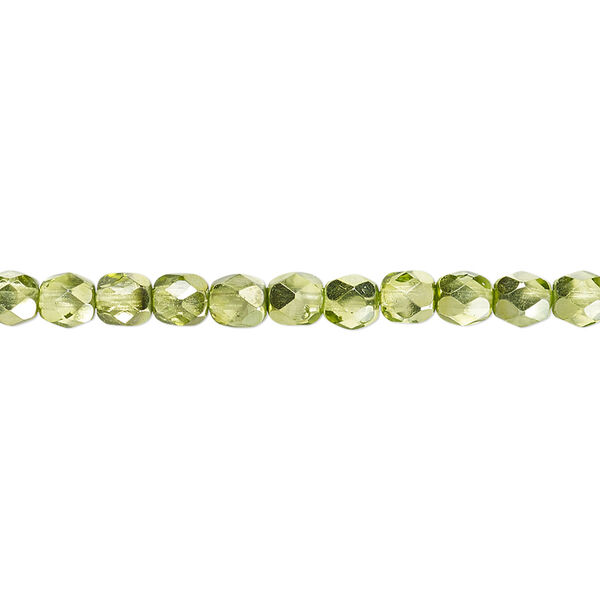 Bead, Czech fire-polished glass, clear with half-coat metallic silver green, 4mm faceted round. Sold per 15-1/2" to 16" strand. image number 0