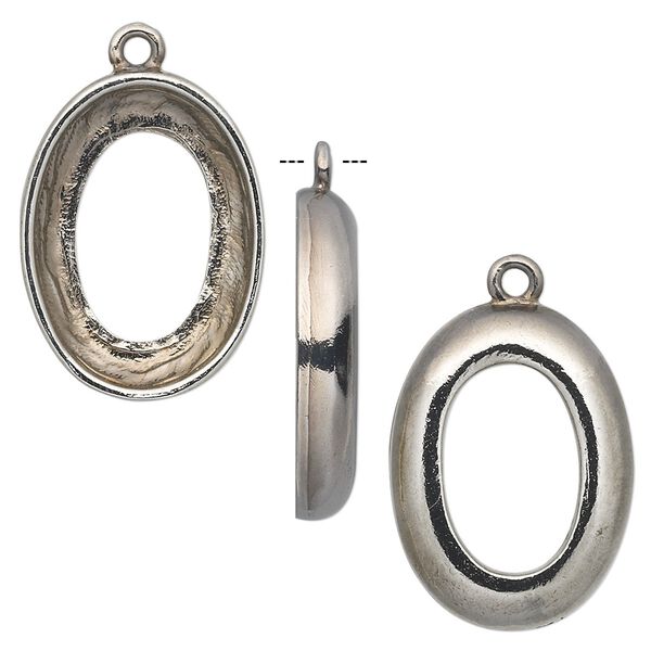 Drop, Almost Instant Jewelry®, gunmetal-plated pewter (tin-based alloy), 24x18mm oval with 22x16mm cosmic oval setting. Sold individually. image number 0
