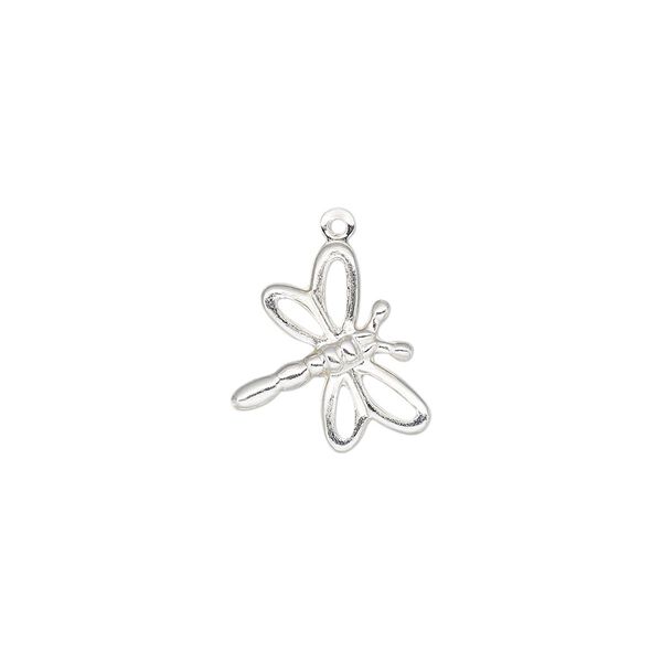 Charm, sterling silver, 14x13mm single-sided dragonfly. Sold individually. image number 0