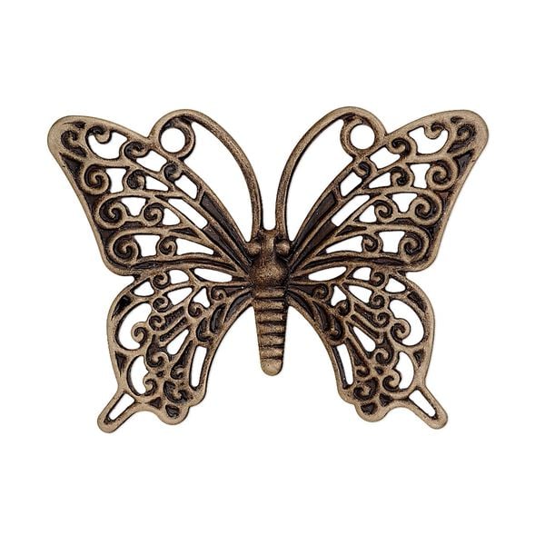 Focal, antiqued brass-colored brass, 36x26mm single-sided fancy butterfly. Sold per pkg of 10. image number 0