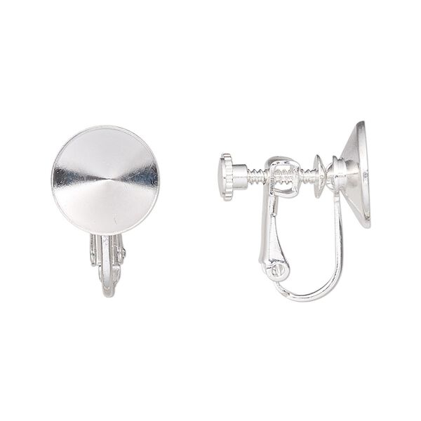 Earring clip-on 1pkg4 Almost Instant Jewelry® silver-plated, 20mm hinged screwback / SS47 rivoli glue-in setting, brass 2 pair image number 0