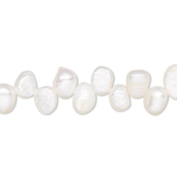 Pearl, cultured freshwater (bleached), white, 8x6mm-11x7mm top-drilled flat-sided potato, C grade. Sold per 15-inch strand. image number 0