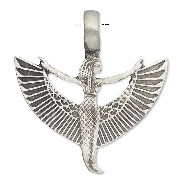 Pendant, antique pewter (tin-based alloy), 39x37mm winged Ma'at. Sold individually. image number 0
