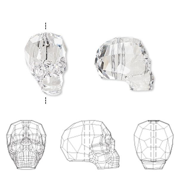 Bead 1pk crystal, Crystal Passions® 14x13mm skull 5750 image number 0