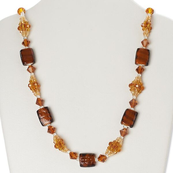 Necklace, glass and lampworked glass, multicolored, 30-inch continuous loop. Sold individually. image number 0