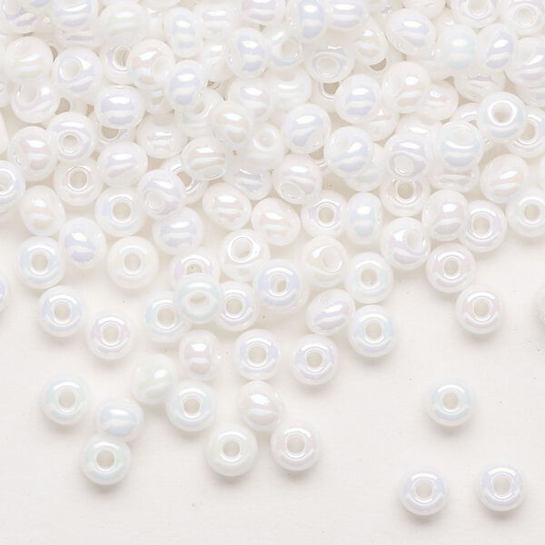 Seed bead, Preciosa Ornela Czech glass, pkg/50g, #6 rocaille, opaque rainbow chalkwhite, (46205). image number 0