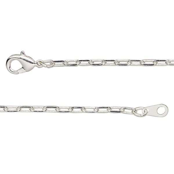 Chain, silver-plated brass, 2.3mm paperclip, 20 inches with lobster claw clasp. Sold individually. image number 0