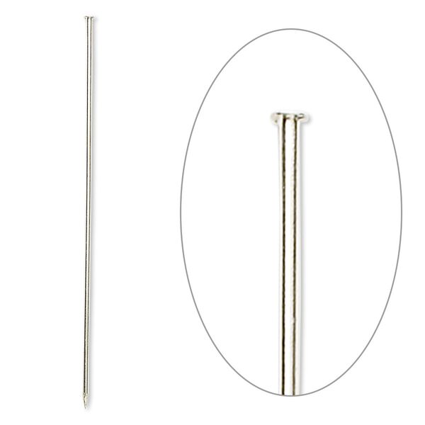 Stick pin, silver-finished brass, 3 inches, 18 gauge. Sold per pkg of 500. image number 0