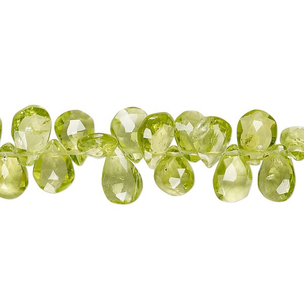 Peridot 1pkg1, hand-cut top-drilled faceted puffed teardrop bead natural 8 inch 7x5mm-10x6mm image number 0