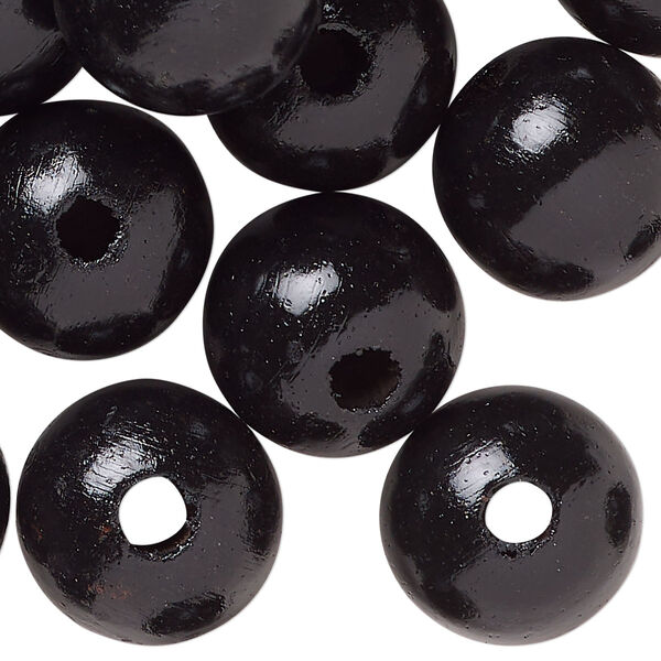 Bead, wood (dyed/waxed), black, 16mm round. Sold per pkg of 100. image number 0