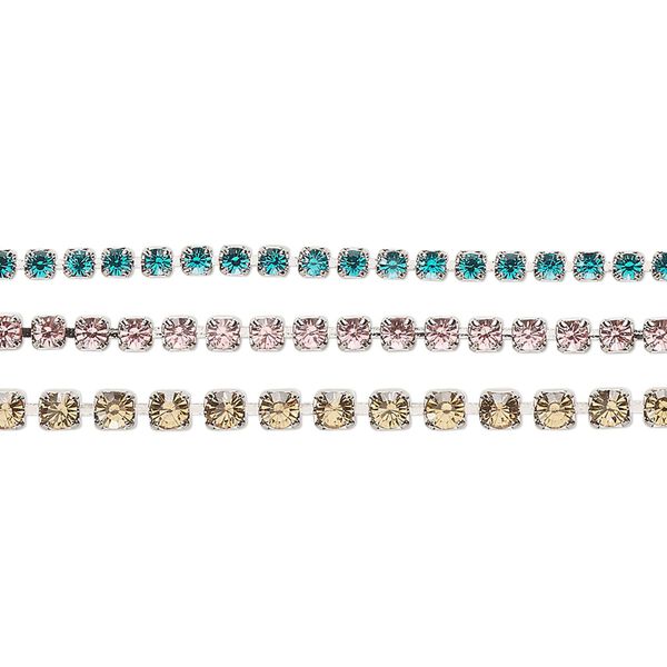 Cupchain, Vintage Crystal™, imitation rhodium-plated brass, mixed colors, 2mm-3.3mm round. Sold per 1-meter section. image number 0
