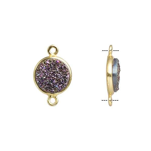 Druzy agate / sterling silver 1pkg1, electrocoated gold finished hand-cut flat round link 11mm image number 0