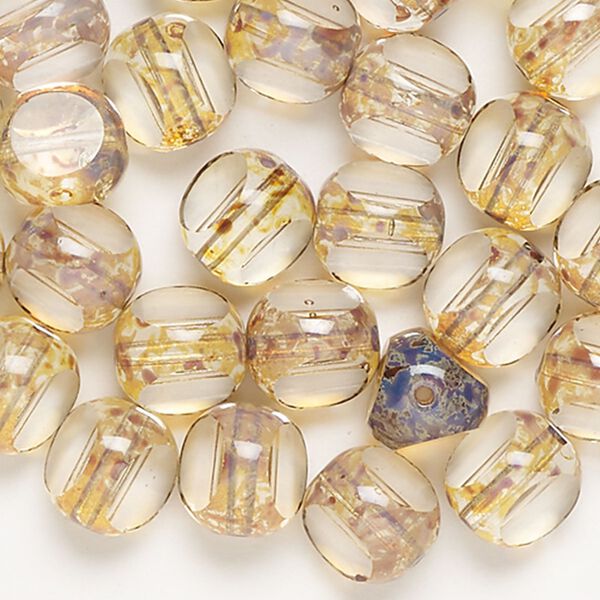 Bead, fire-polished, glass, pkg/30, translucent clear and topaz luster, 10x8-10mm triangle tube. image number 0