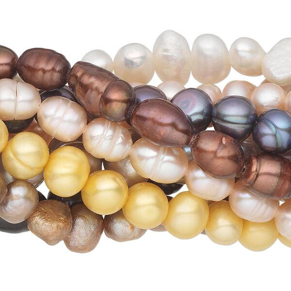 Pearl mix, cultured freshwater (dyed / bleached), mixed colors, 5mm-11x7mm mixed shape, D grade, Mohs hardness 2-1/2 to 4. Sold per pkg of (10) 15" to 16" strands. image number 0