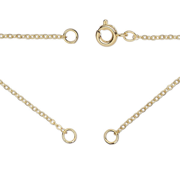 Necklace, gold-finished brass, 1.4mm cable, 18 inches in (2) 9" segments with (2) 3.5mm soldered jump rings and springing clasp. Sold Individually. image number 0