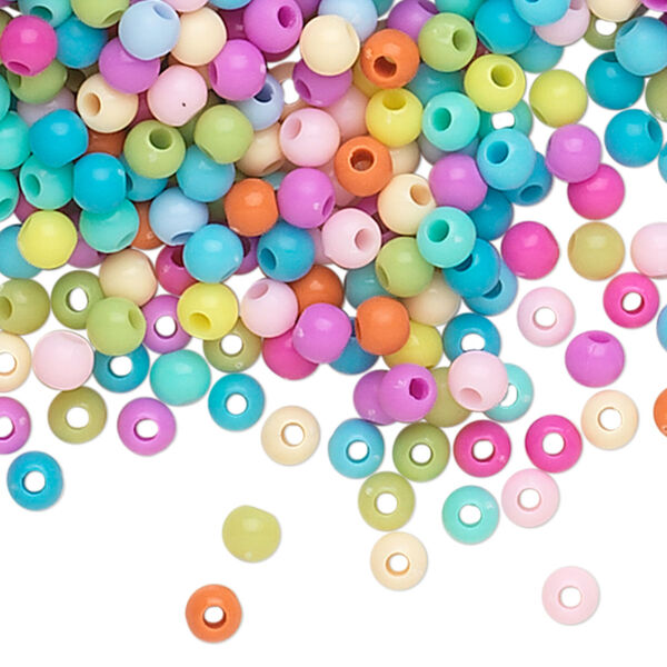 Bead, acrylic, opaque spring colors, 4mm round. Sold per pkg of 3,744. image number 0