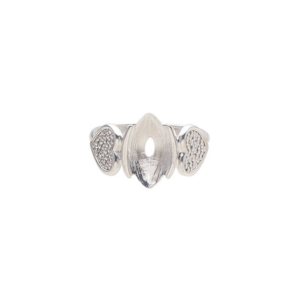 Ring, antiqued sterling silver, 13mm band with heart design and 15x7mm or 14x7mm faceted navette fancy stone glue-in setting, size 7. Sold individually. image number 0