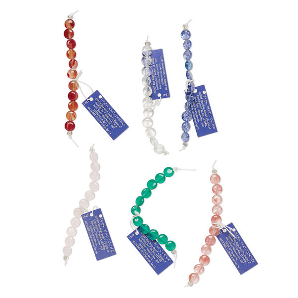 Bead, glass, assorted colors, 8mm flat round. Sold per pkg of (6) 11-piece sets. image number 0
