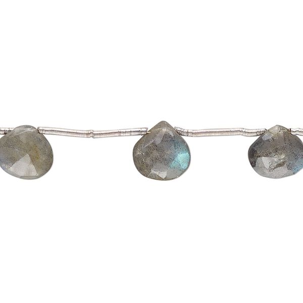 Labradorite 1pkg9, hand-cut top-drilled faceted puffed teardrop bead natural 8x8mm-10x10mm image number 0