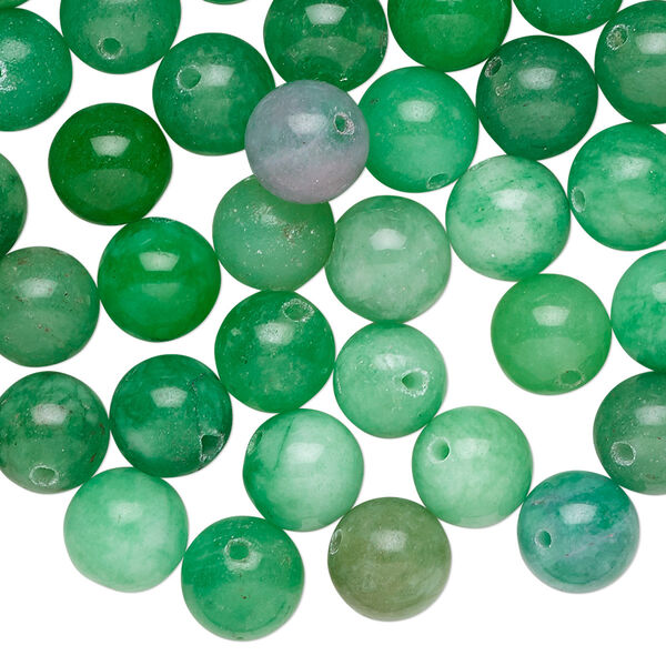Bead mix, quartz (dyed / coated), multi-green, 7-9mm round, 0.8-1.4mm hole, C grade, Mohs hardness 7. Sold per pkg of 100. image number 0