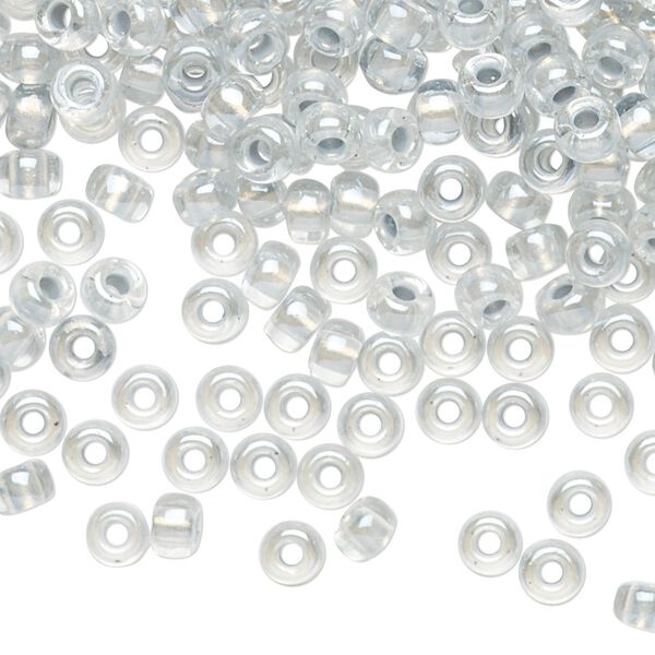 Seed bead, Miyuki, glass, pkg/250g, #6 rocaille, translucent silver-lined pearlized crystal clear, (RR-4602). image number 0