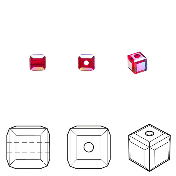Bead 288pk light Siam shimmer, Swarovski® 4mm cube 5601 image number 0