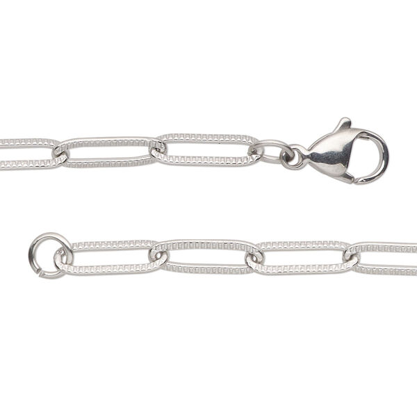 Chain, stainless steel, 4mm textured paperclip, 18 inches with lobster claw clasp. Sold individually. image number 0