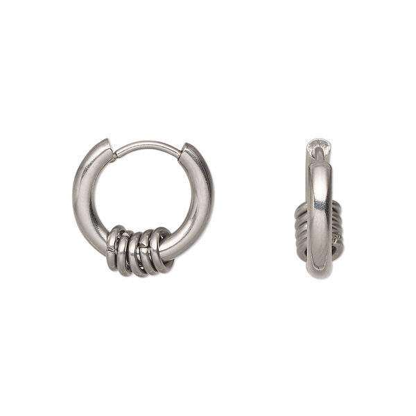 Earring, stainless steel, 15mm endless round hoop. Sold per pair. image number 0