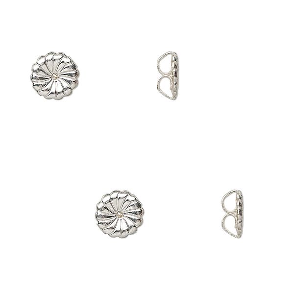 Earnut 1pkg4 sterling silver, 7mm daisy round, 2 pair image number 0