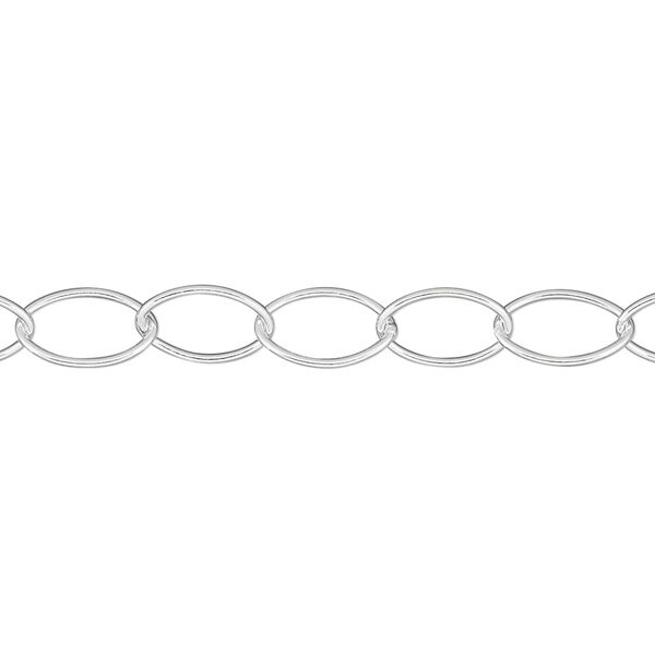 Chain, sterling silver, 10x6.5mm oval cable. Sold per pkg of 5 feet. image number 0