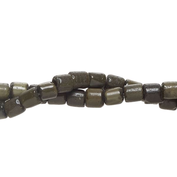 Bead fiber optic 2pk opaque dark olive green, 4x4mm-6x6mm round tube 14 inch image number 0