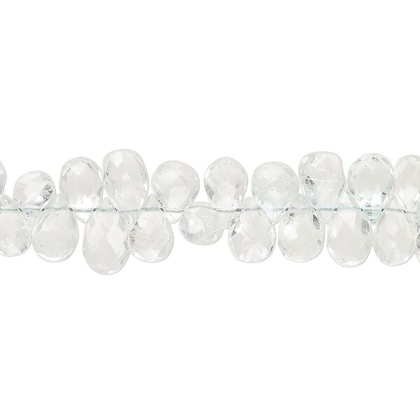 Goshenite 1pkg1, hand-cut top-drilled faceted puffed teardrop bead 8 inch 6x3mm-10x6mm image number 0