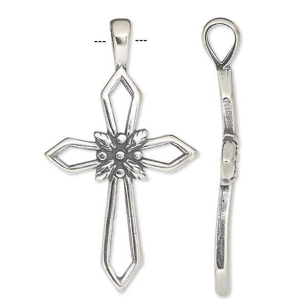 Pendant, antiqued sterling silver, 39x22mm cross. Sold individually. image number 0