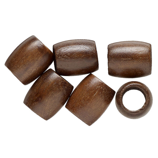Bead, mango wood, 31x26mm-30x25mm barrel. Sold per pkg of 6. image number 0