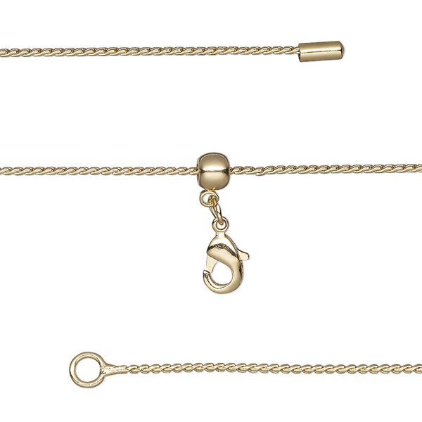 Chain, silicone and gold-finished brass, 0.9mm serpentine, adjustable from 16 to 23-1/2 inches with lobster claw clasp and adjustable slider bead. Sold individually. image number 0