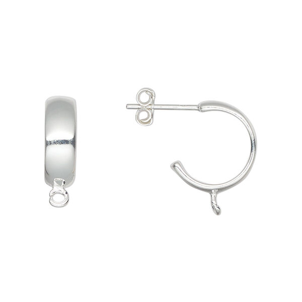Earstud, sterling silver, 14mm 3/4 hoop with perpendicular loop, 20 gauge. Sold per pair. image number 0