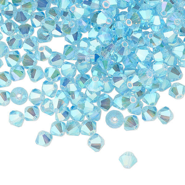 Bead 48pk aquamarine AB 2X, Preciosa Czech crystal 4mm bicone image number 0