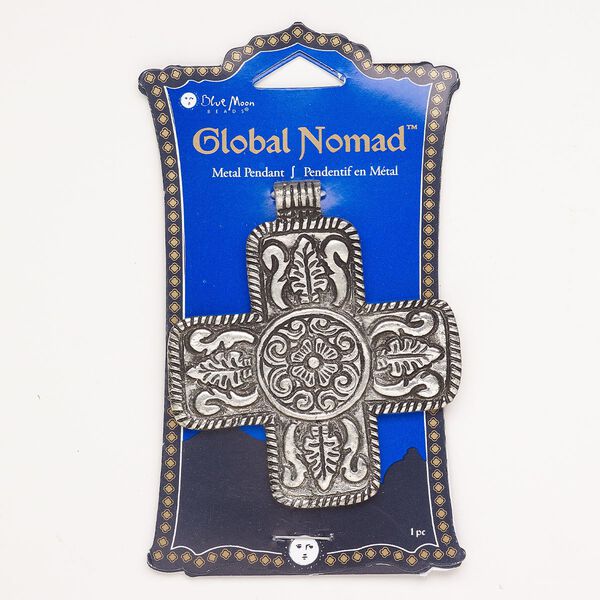 Focal "pewter" zinc-based alloy 1pk 2.75x2.5 inch cross  leaf flower, antique silver finish image number 0