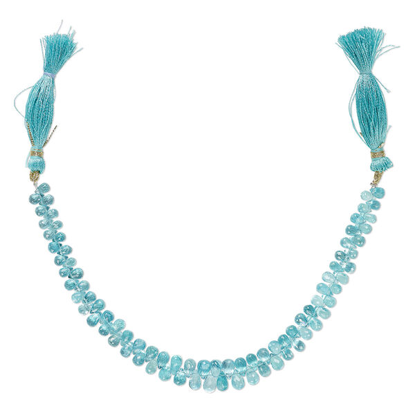 Apatite 1pkg1, hand-cut top-drilled faceted briolette bead natural , 8 inch graduated 6x4mm-7x5mm image number 0